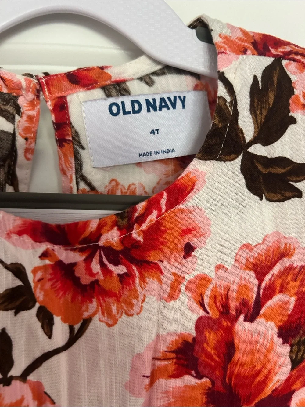 Old Navy White Top with Orange Floral Print + Mustard Yellow Shorts
